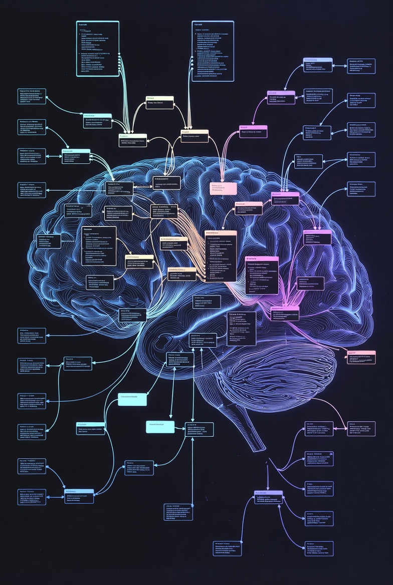 Grafo de conocimiento conectado a un cerebro